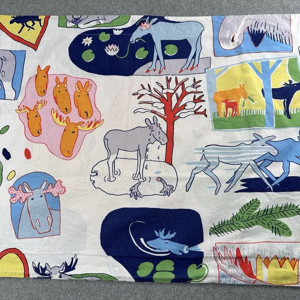 Vintage IKEA Kids Pillowcase TASSA SKOG Animal Forest Print Cotton